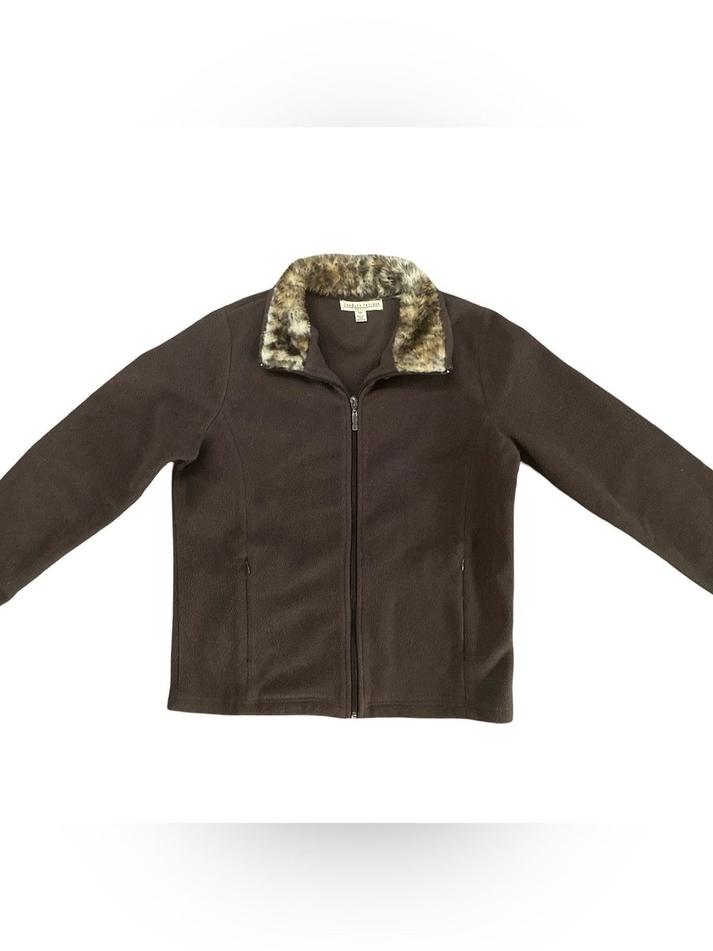 Carolyn Taylor Women’s Petite Brown Fleece Full Zip Faux Fur Jacket Size PM